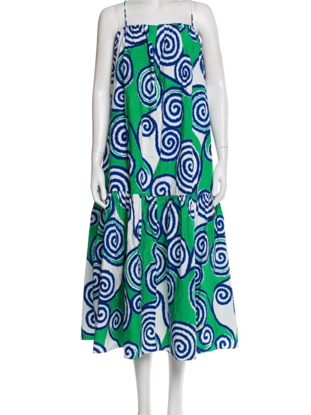 EUC- RHODE Green, Blue and White Spiral Tiered Maxi Skirt